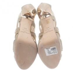 Pre Owned Jimmy Choo Gold Glitter Collar Platform Sandals Size 38.5