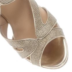 Pre Owned Jimmy Choo Gold Glitter Collar Platform Sandals Size 38.5