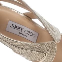 Pre Owned Jimmy Choo Gold Glitter Collar Platform Sandals Size 38.5