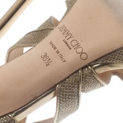 Pre Owned Jimmy Choo Gold Glitter Collar Platform Sandals Size 38.5