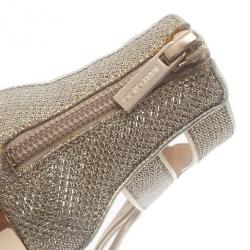 Pre Owned Jimmy Choo Gold Glitter Collar Platform Sandals Size 38.5