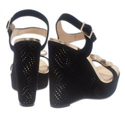 مملوكة مسبقًا Jimmy Choo Black and Gold Nice Wedge Sandals Size 39.5