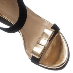 مملوكة مسبقًا Jimmy Choo Black and Gold Nice Wedge Sandals Size 39.5
