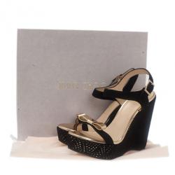 مملوكة مسبقًا Jimmy Choo Black and Gold Nice Wedge Sandals Size 39.5