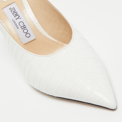 Pre Owned Jimmy Choo White Croc Embossed Leather Slingback Pumps Size 37   