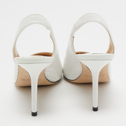 Pre Owned Jimmy Choo White Croc Embossed Leather Slingback Pumps Size 37   