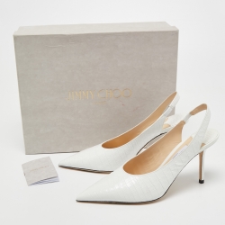 Pre Owned Jimmy Choo White Croc Embossed Leather Slingback Pumps Size 37   