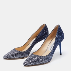 Pre Owned Jimmy Choo Blue Ombre Coarse Glitter Romy Pumps Size 37.5