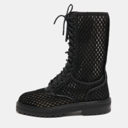Pre Owned Jimmy Choo Black Leather and Mesh  Cora Calf Length Boots Size 39