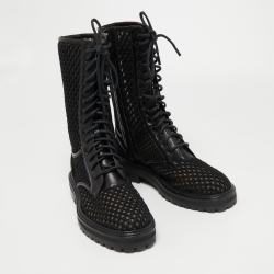 Pre Owned Jimmy Choo Black Leather and Mesh  Cora Calf Length Boots Size 39