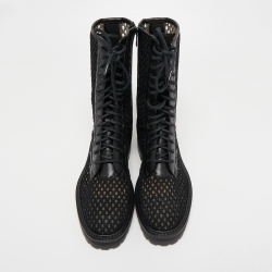 Pre Owned Jimmy Choo Black Leather and Mesh  Cora Calf Length Boots Size 39