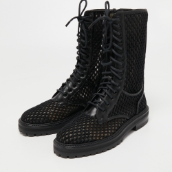 Pre Owned Jimmy Choo Black Leather and Mesh  Cora Calf Length Boots Size 39