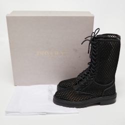 Pre Owned Jimmy Choo Black Leather and Mesh  Cora Calf Length Boots Size 39