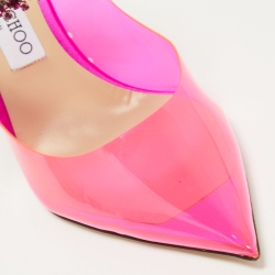 مملوكة مسبقًا Jimmy Choo Pink PVC and Satin Bing Crystal Embellished Pointed Toe Sandals Size 42