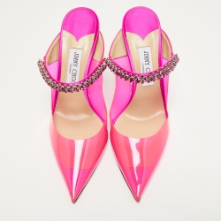 مملوكة مسبقًا Jimmy Choo Pink PVC and Satin Bing Crystal Embellished Pointed Toe Sandals Size 42