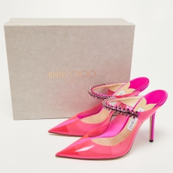 مملوكة مسبقًا Jimmy Choo Pink PVC and Satin Bing Crystal Embellished Pointed Toe Sandals Size 42