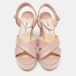 Pre Owned Jimmy Choo Old Rose Woven Canvas and Leather Delena Sandals Size 39