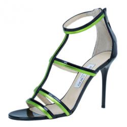 مملوكة مسبقًا Jimmy Choo Green and Black Thistle Sandals Size 38.5