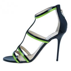 مملوكة مسبقًا Jimmy Choo Green and Black Thistle Sandals Size 38.5