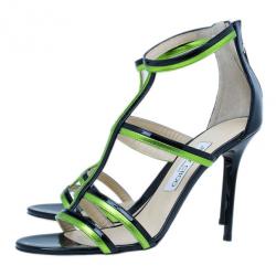 مملوكة مسبقًا Jimmy Choo Green and Black Thistle Sandals Size 38.5