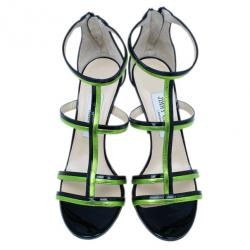 مملوكة مسبقًا Jimmy Choo Green and Black Thistle Sandals Size 38.5