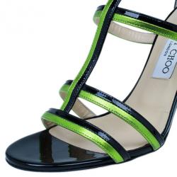 مملوكة مسبقًا Jimmy Choo Green and Black Thistle Sandals Size 38.5
