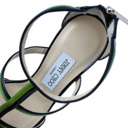 مملوكة مسبقًا Jimmy Choo Green and Black Thistle Sandals Size 38.5