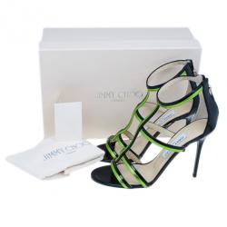مملوكة مسبقًا Jimmy Choo Green and Black Thistle Sandals Size 38.5