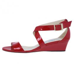 Pre Owned Jimmy Choo Red Patent Chiara Wedge Sandals Size 37.5