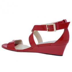 Pre Owned Jimmy Choo Red Patent Chiara Wedge Sandals Size 37.5