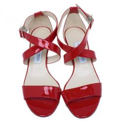 Pre Owned Jimmy Choo Red Patent Chiara Wedge Sandals Size 37.5