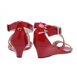 Pre Owned Jimmy Choo Red Patent Chiara Wedge Sandals Size 37.5