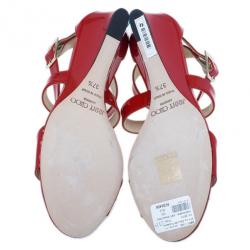 Pre Owned Jimmy Choo Red Patent Chiara Wedge Sandals Size 37.5