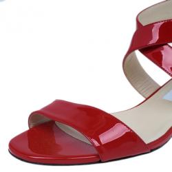 Pre Owned Jimmy Choo Red Patent Chiara Wedge Sandals Size 37.5
