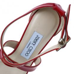 Pre Owned Jimmy Choo Red Patent Chiara Wedge Sandals Size 37.5
