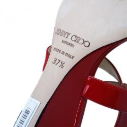 Pre Owned Jimmy Choo Red Patent Chiara Wedge Sandals Size 37.5