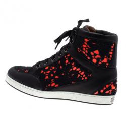 مملوكة مسبقًا Jimmy Choo Neon Leather and Lace Tokyo High Top Sneakers Size 37