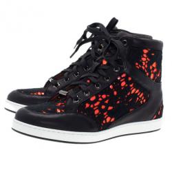 مملوكة مسبقًا Jimmy Choo Neon Leather and Lace Tokyo High Top Sneakers Size 37