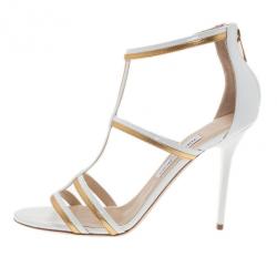 Pre Owned Jimmy Choo White and Gold Thistle Sandals Size 39.5