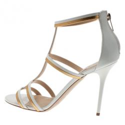 Pre Owned Jimmy Choo White and Gold Thistle Sandals Size 39.5