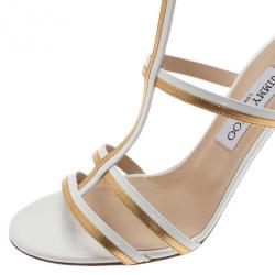 Pre Owned Jimmy Choo White and Gold Thistle Sandals Size 39.5
