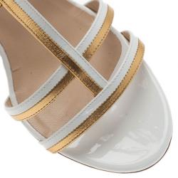Pre Owned Jimmy Choo White and Gold Thistle Sandals Size 39.5