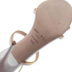 Pre Owned Jimmy Choo White and Gold Thistle Sandals Size 39.5