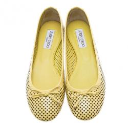 Pre Owned Jimmy Choo Yellow Patent Walsh Ballet Flats Size 39