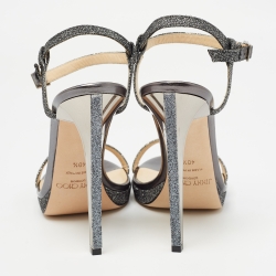 Jimmy Choo Grey Glitter Fabric Claudette Sandals Size 40.5
