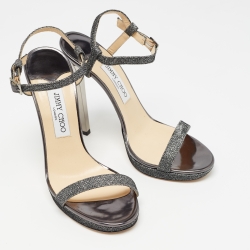 Jimmy Choo Grey Glitter Fabric Claudette Sandals Size 40.5