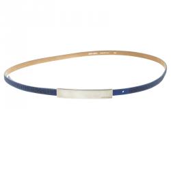 Pre Owned Jimmy Choo Blue Suede Crystal Embellished Blossom Skinny Belt 90 CM