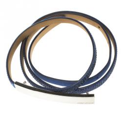 Pre Owned Jimmy Choo Blue Suede Crystal Embellished Blossom Skinny Belt 90 CM