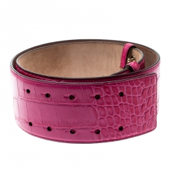 Pre Owned Jimmy Choo Pink Croc Embossed Leather Waist Belt 85CM