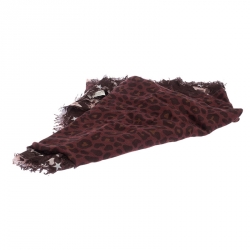 Jimmy Choo Burgundy Leopard Print Fringed Scarf